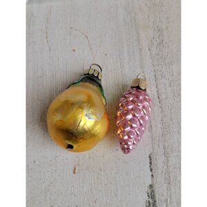 Blown glass pear pink pinecone ornament Xmas set fruit
